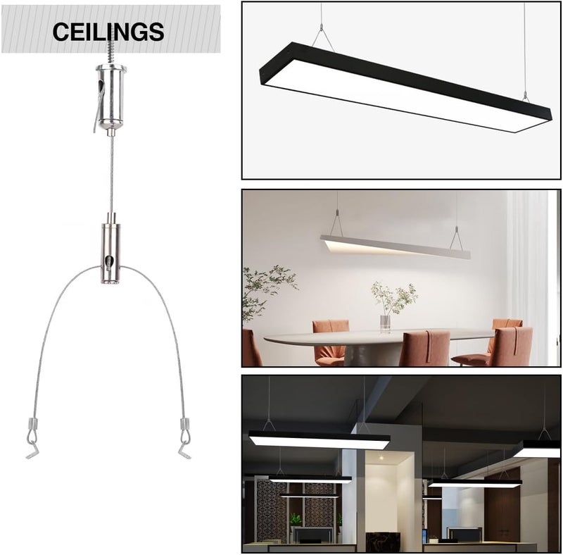 cezelux 6 Set Picture Hanging Wires Lighting Light Suspension Kit 5ft Adjustable Luminaire Hanging Wire, 2ft Not Adjustable Steel Hanging Chains for Commercial Aquarium LED Panel Light LED Shop Lights - Image 5